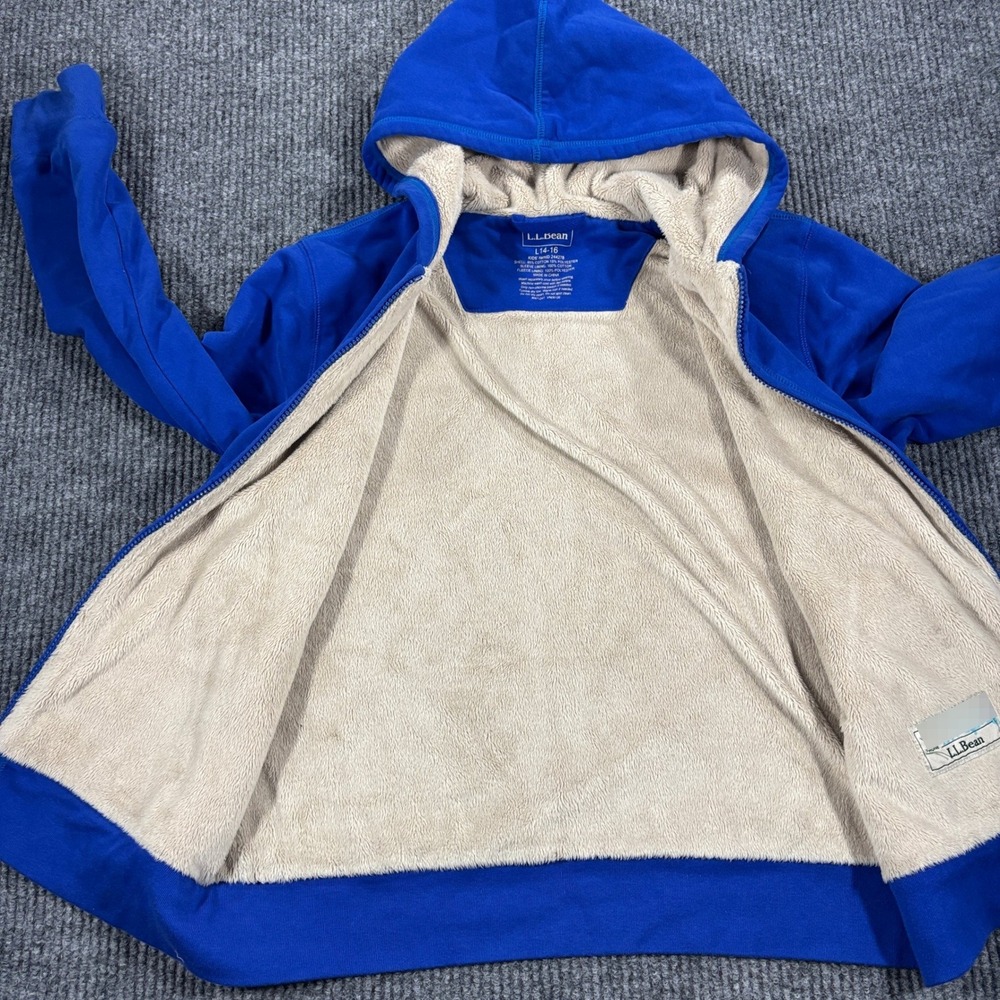 L.L. Bean Sherpa Lined Hoodie Kids L 14-16 Blue Full Zip Fleece Jacket - Picture 8 of 10